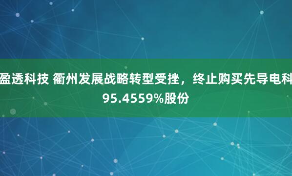 盈透科技 衢州发展战略转型受挫，终止购买先导电科95.4559%股份